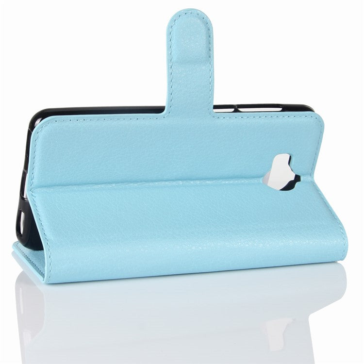 For Huawei Y5 (2017) / Y6 (2017) Litchi Texture PU Leather Card Slots Stand Phone Protection Case - Blue