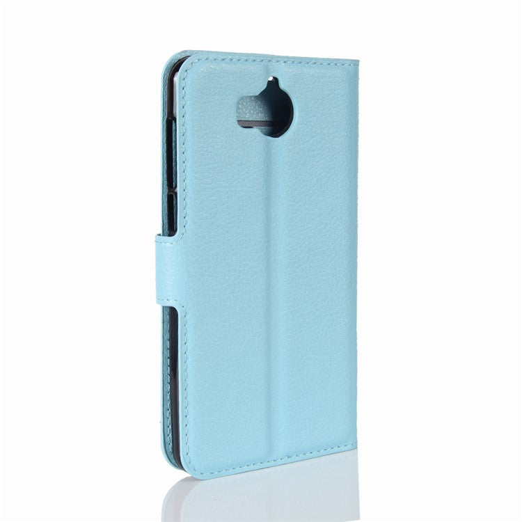 For Huawei Y5 (2017) / Y6 (2017) Litchi Texture PU Leather Card Slots Stand Phone Protection Case - Blue