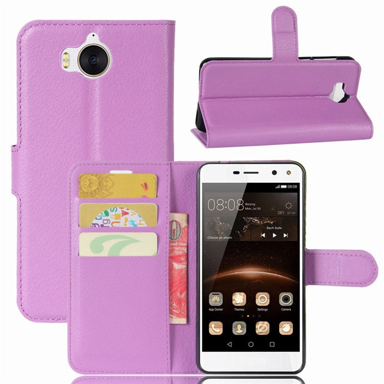 For Huawei Y5 (2017) / Y6 (2017) Litchi Texture PU Leather Card Slots Stand Phone Protection Shell - Purple
