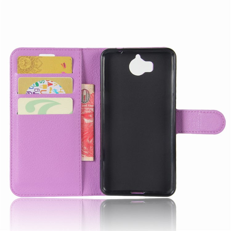 For Huawei Y5 (2017) / Y6 (2017) Litchi Texture PU Leather Card Slots Stand Phone Protection Shell - Purple