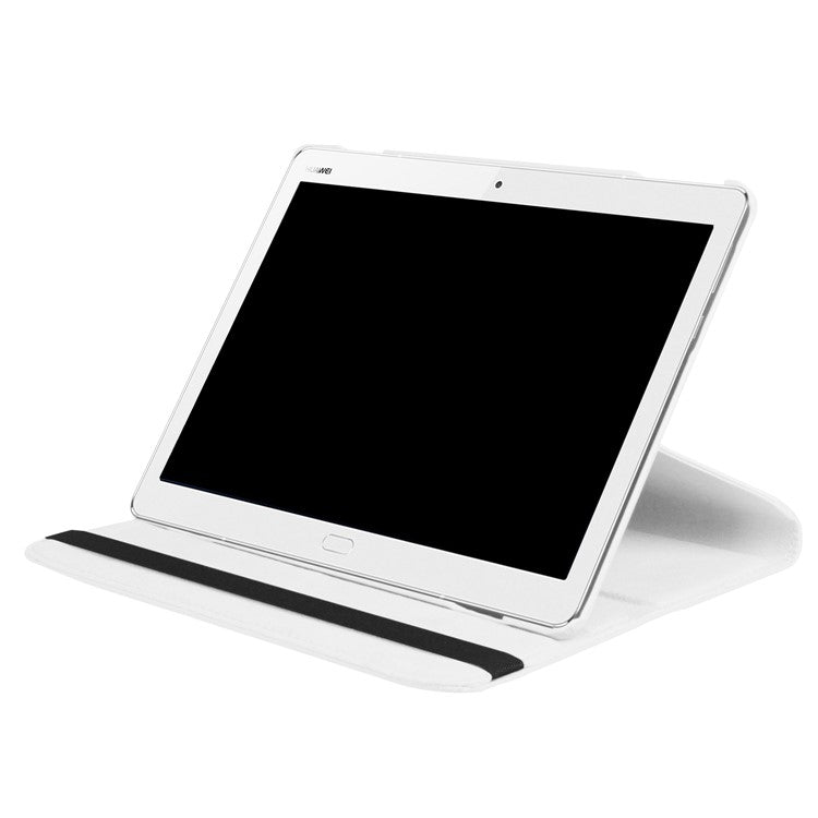 Litchi Skin Smart PU Leather Rotary Stand Folio Case with Elastic Band for Huawei MediaPad M3 Lite 10 - White