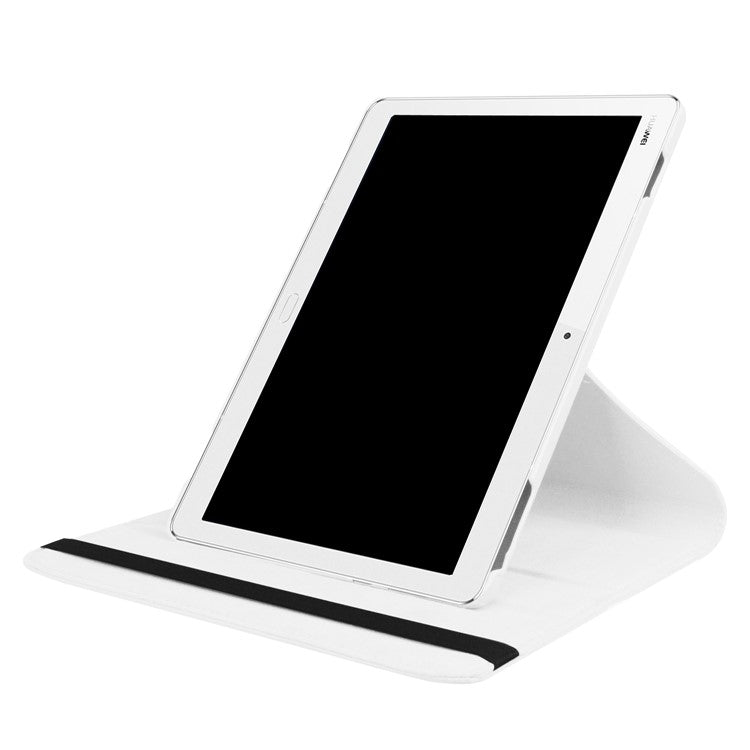 Litchi Skin Smart PU Leather Rotary Stand Folio Case with Elastic Band for Huawei MediaPad M3 Lite 10 - White