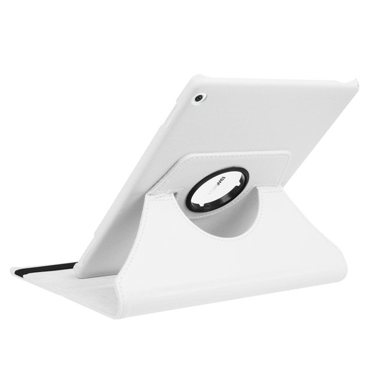 Litchi Skin Smart PU Leather Rotary Stand Folio Case with Elastic Band for Huawei MediaPad M3 Lite 10 - White