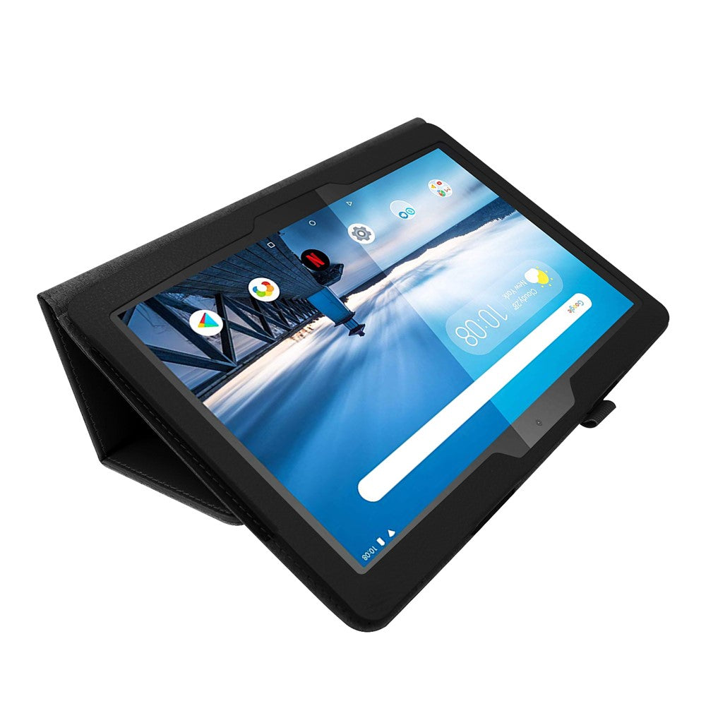 Anti-scratch Shockproof Litchi Texture Leather Stand Protective Phone Case Cover for Lenovo Tab M10 TB-X605F - Black