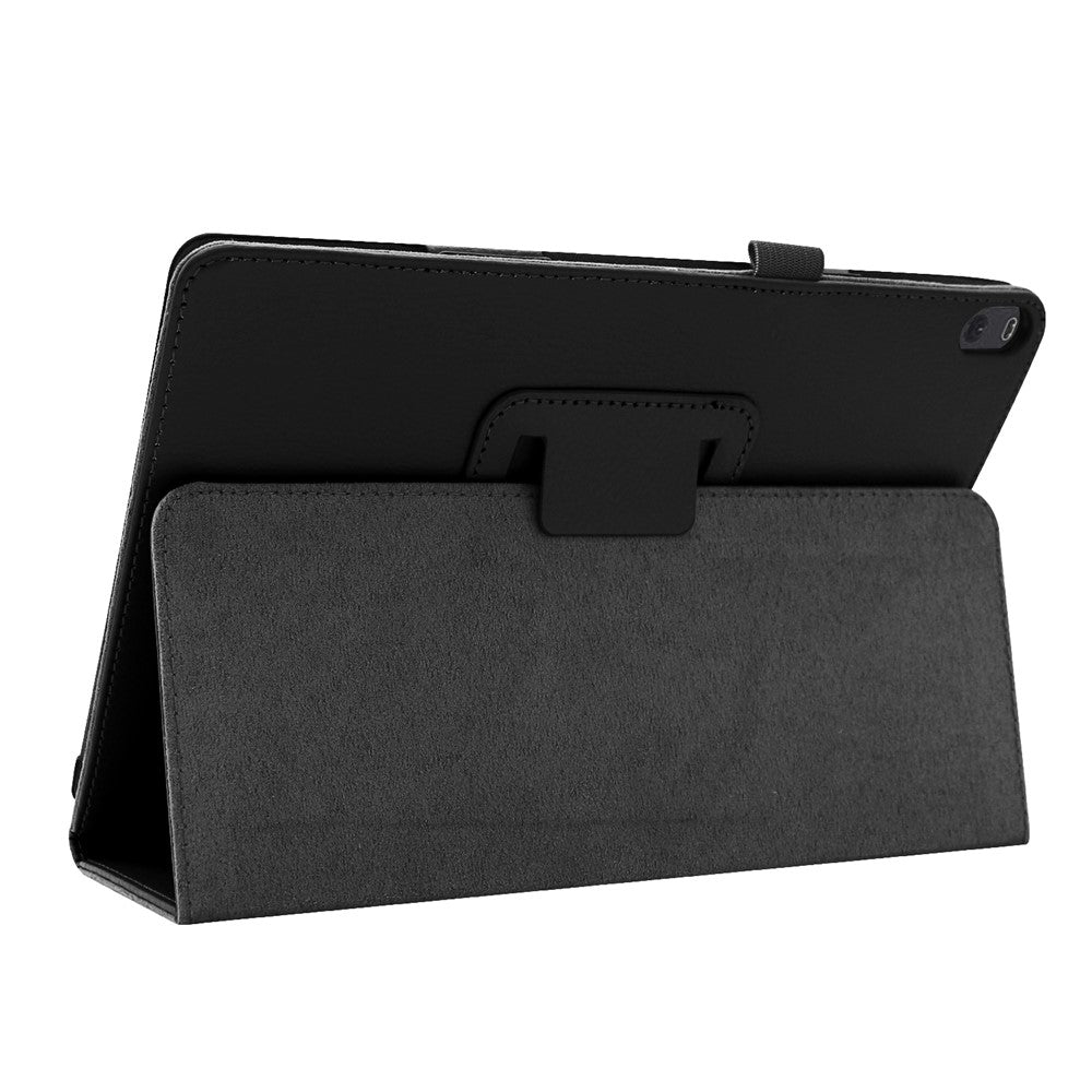 Anti-scratch Shockproof Litchi Texture Leather Stand Protective Phone Case Cover for Lenovo Tab M10 TB-X605F - Black