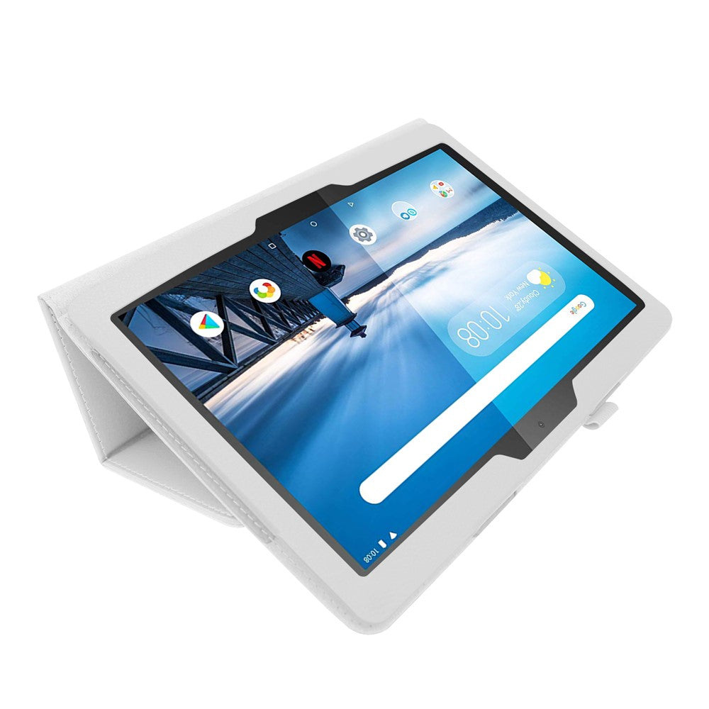 Anti-scratch Shockproof Litchi Texture Leather Stand Protective Phone Case Cover for Lenovo Tab M10 TB-X605F - White