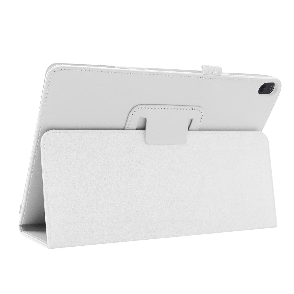 Anti-scratch Shockproof Litchi Texture Leather Stand Protective Phone Case Cover for Lenovo Tab M10 TB-X605F - White