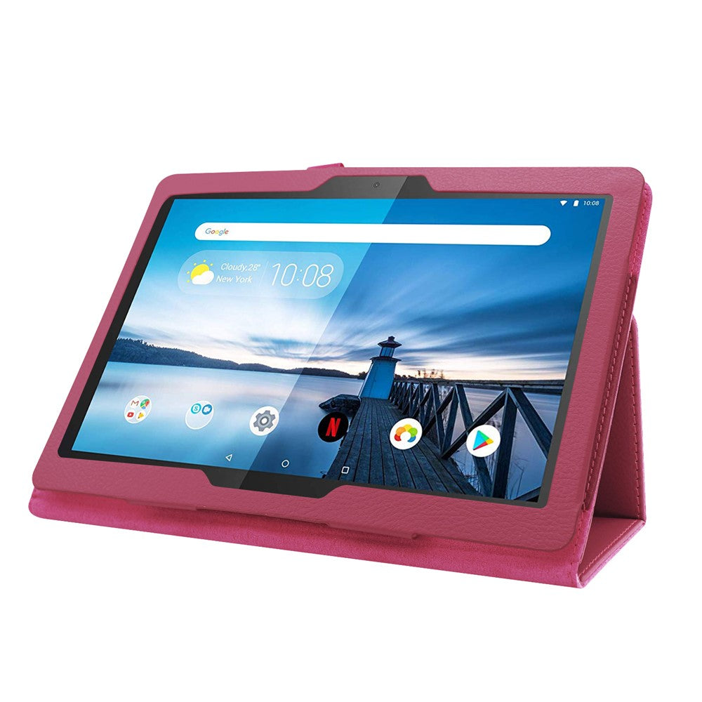 Anti-scratch Shockproof Litchi Texture Leather Stand Protective Phone Case Cover for Lenovo Tab M10 TB-X605F - Rose