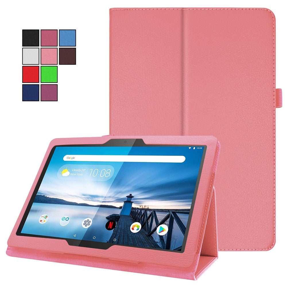 Anti-scratch Shockproof Litchi Texture Leather Stand Protective Phone Case Cover for Lenovo Tab M10 TB-X605F - Pink