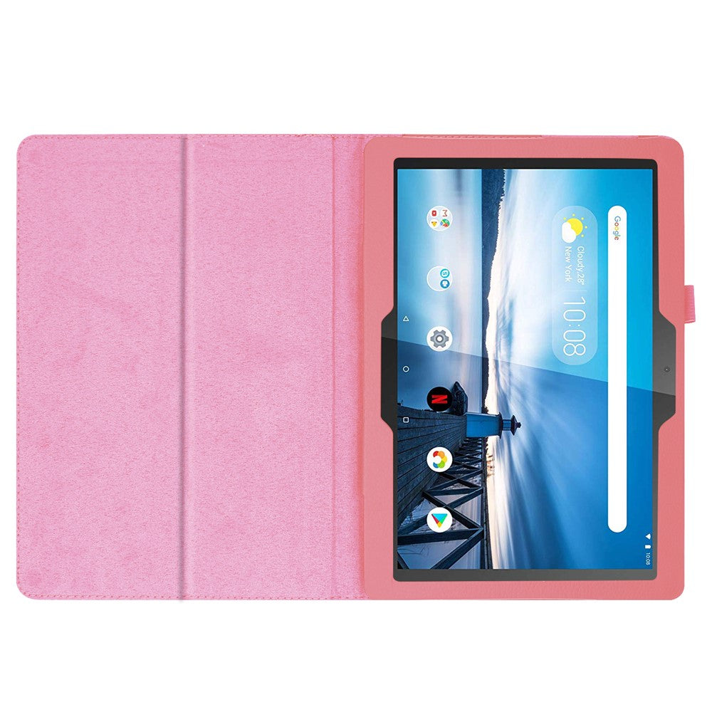 Anti-scratch Shockproof Litchi Texture Leather Stand Protective Phone Case Cover for Lenovo Tab M10 TB-X605F - Pink