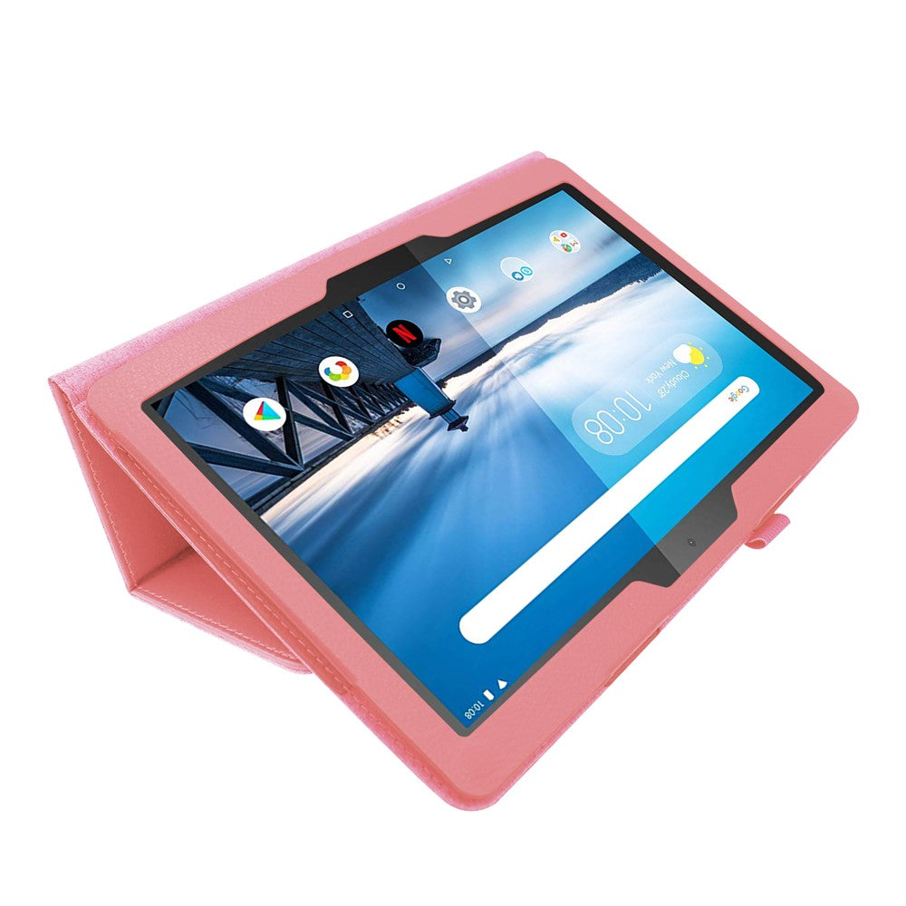 Anti-scratch Shockproof Litchi Texture Leather Stand Protective Phone Case Cover for Lenovo Tab M10 TB-X605F - Pink