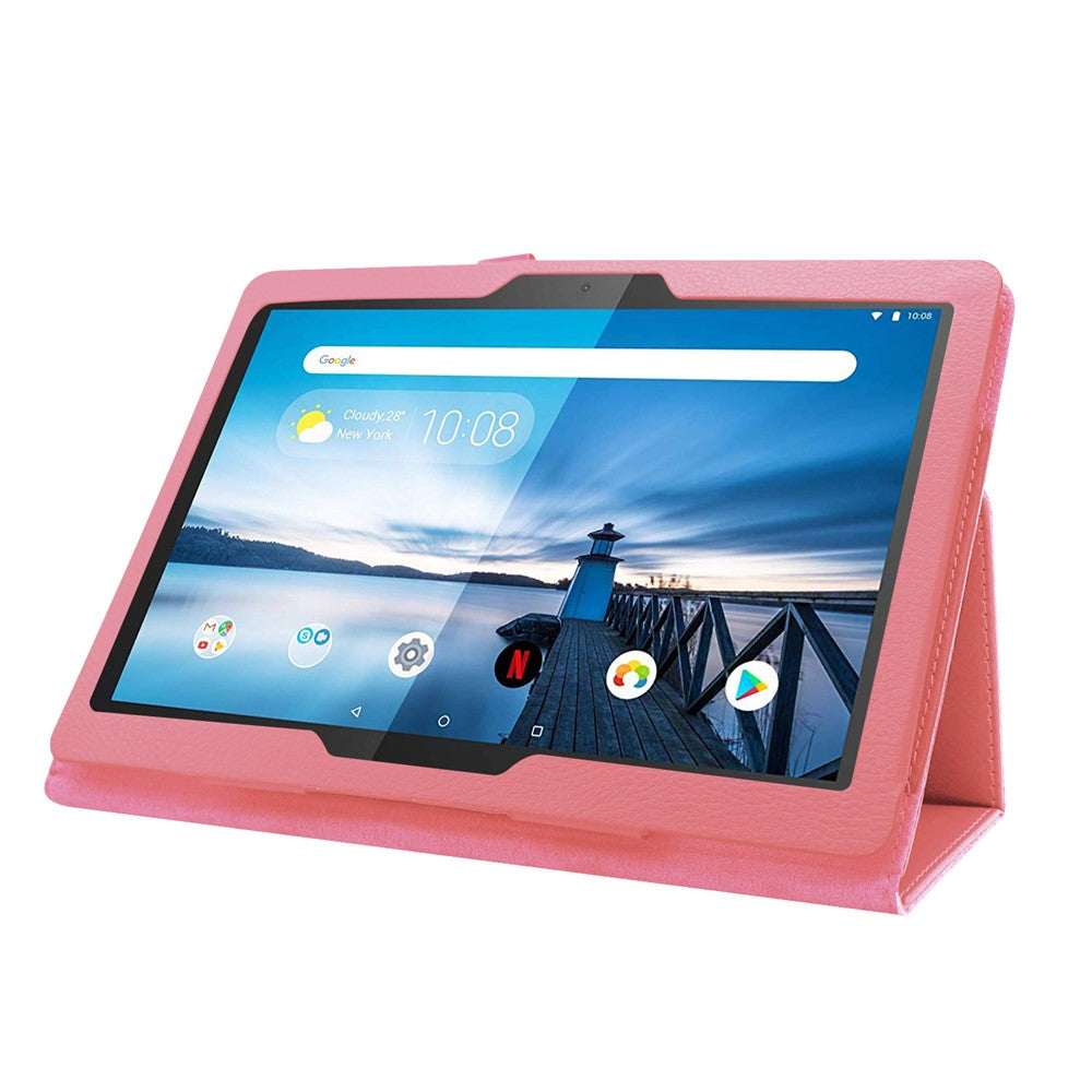 Anti-scratch Shockproof Litchi Texture Leather Stand Protective Phone Case Cover for Lenovo Tab M10 TB-X605F - Pink
