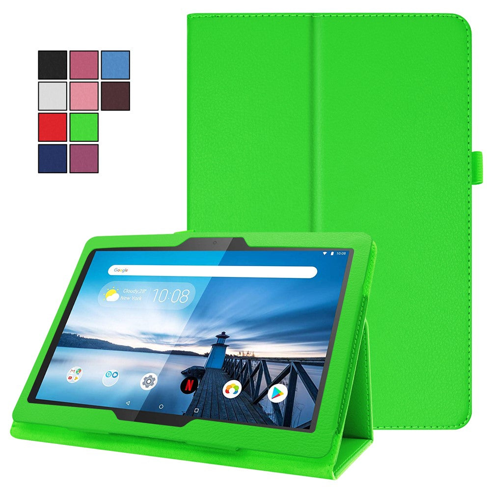 Anti-scratch Shockproof Litchi Texture Leather Stand Protective Phone Case Cover for Lenovo Tab M10 TB-X605F - Green
