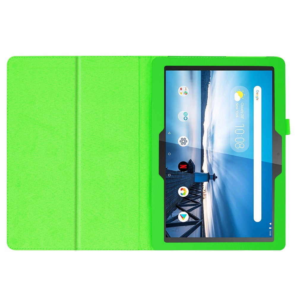 Anti-scratch Shockproof Litchi Texture Leather Stand Protective Phone Case Cover for Lenovo Tab M10 TB-X605F - Green