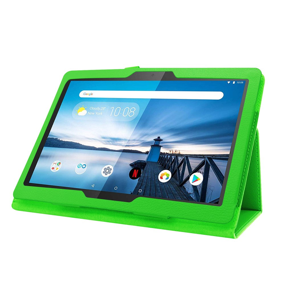 Anti-scratch Shockproof Litchi Texture Leather Stand Protective Phone Case Cover for Lenovo Tab M10 TB-X605F - Green