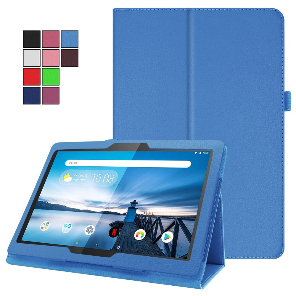 Anti-scratch Shockproof Litchi Texture Leather Stand Protective Phone Case Cover for Lenovo Tab M10 TB-X605F - Baby Blue