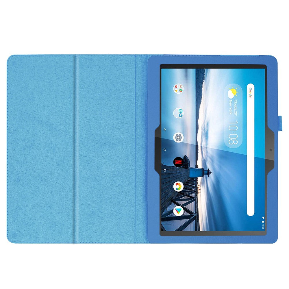 Anti-scratch Shockproof Litchi Texture Leather Stand Protective Phone Case Cover for Lenovo Tab M10 TB-X605F - Baby Blue