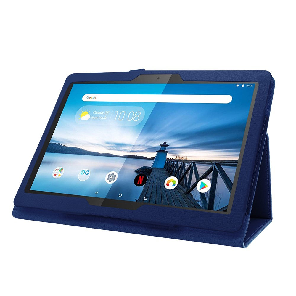 Anti-scratch Shockproof Litchi Texture Leather Stand Protective Phone Case Cover for Lenovo Tab M10 TB-X605F - Dark Blue