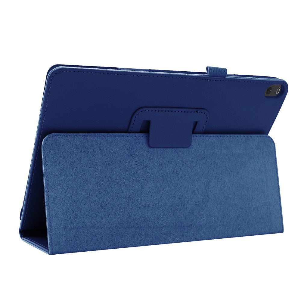 Anti-scratch Shockproof Litchi Texture Leather Stand Protective Phone Case Cover for Lenovo Tab M10 TB-X605F - Dark Blue
