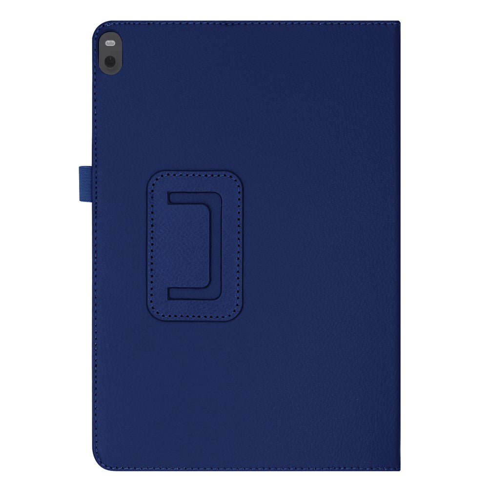 Anti-scratch Shockproof Litchi Texture Leather Stand Protective Phone Case Cover for Lenovo Tab M10 TB-X605F - Dark Blue