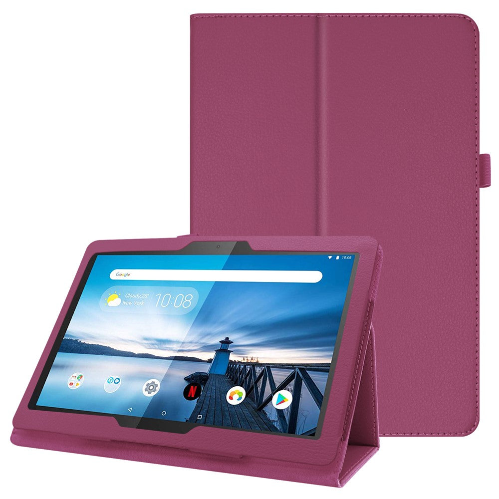 Anti-scratch Shockproof Litchi Texture Leather Stand Protective Phone Case Cover for Lenovo Tab M10 TB-X605F - Purple