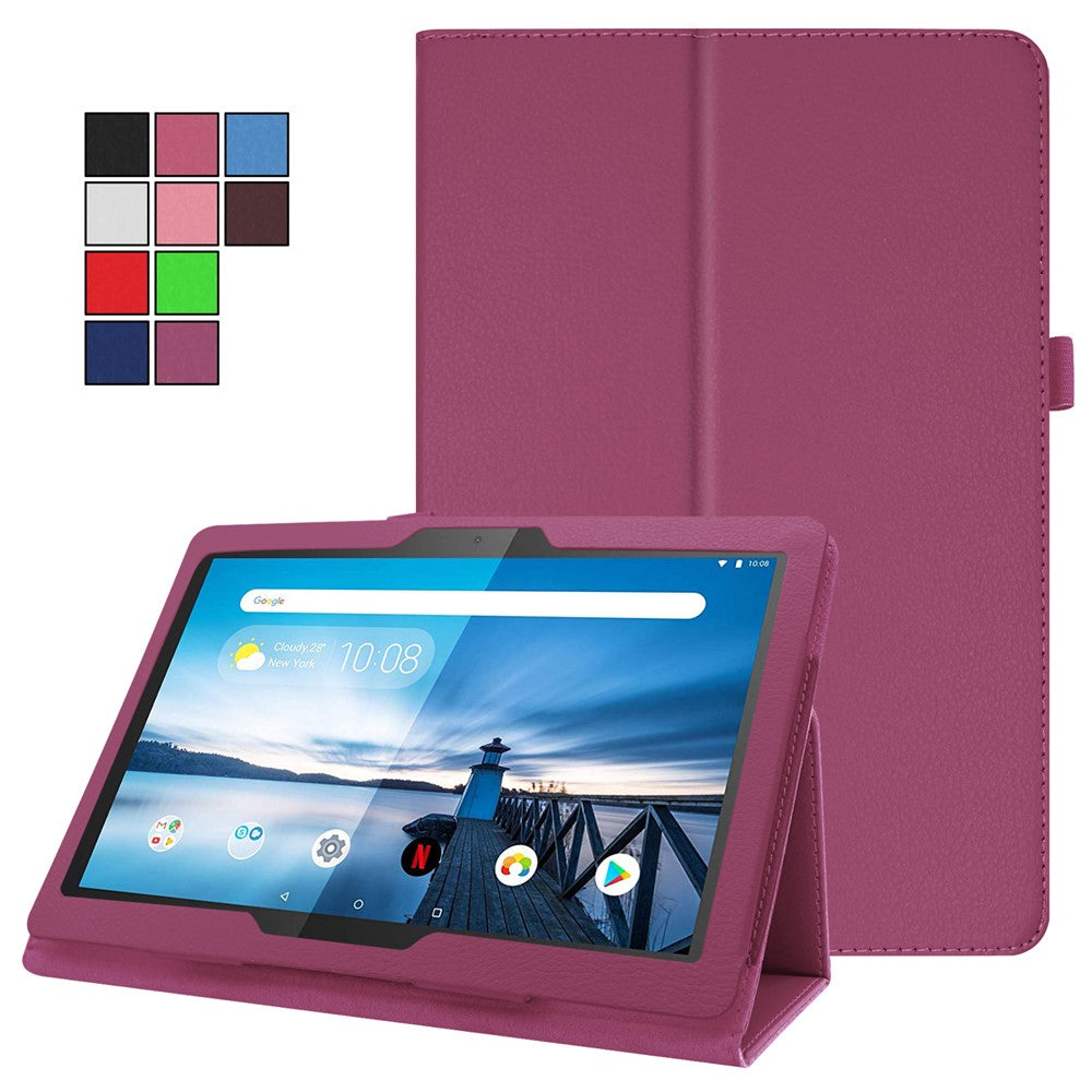 Anti-scratch Shockproof Litchi Texture Leather Stand Protective Phone Case Cover for Lenovo Tab M10 TB-X605F - Purple
