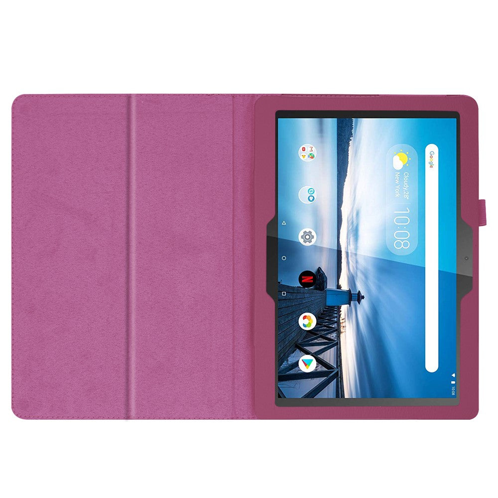 Anti-scratch Shockproof Litchi Texture Leather Stand Protective Phone Case Cover for Lenovo Tab M10 TB-X605F - Purple