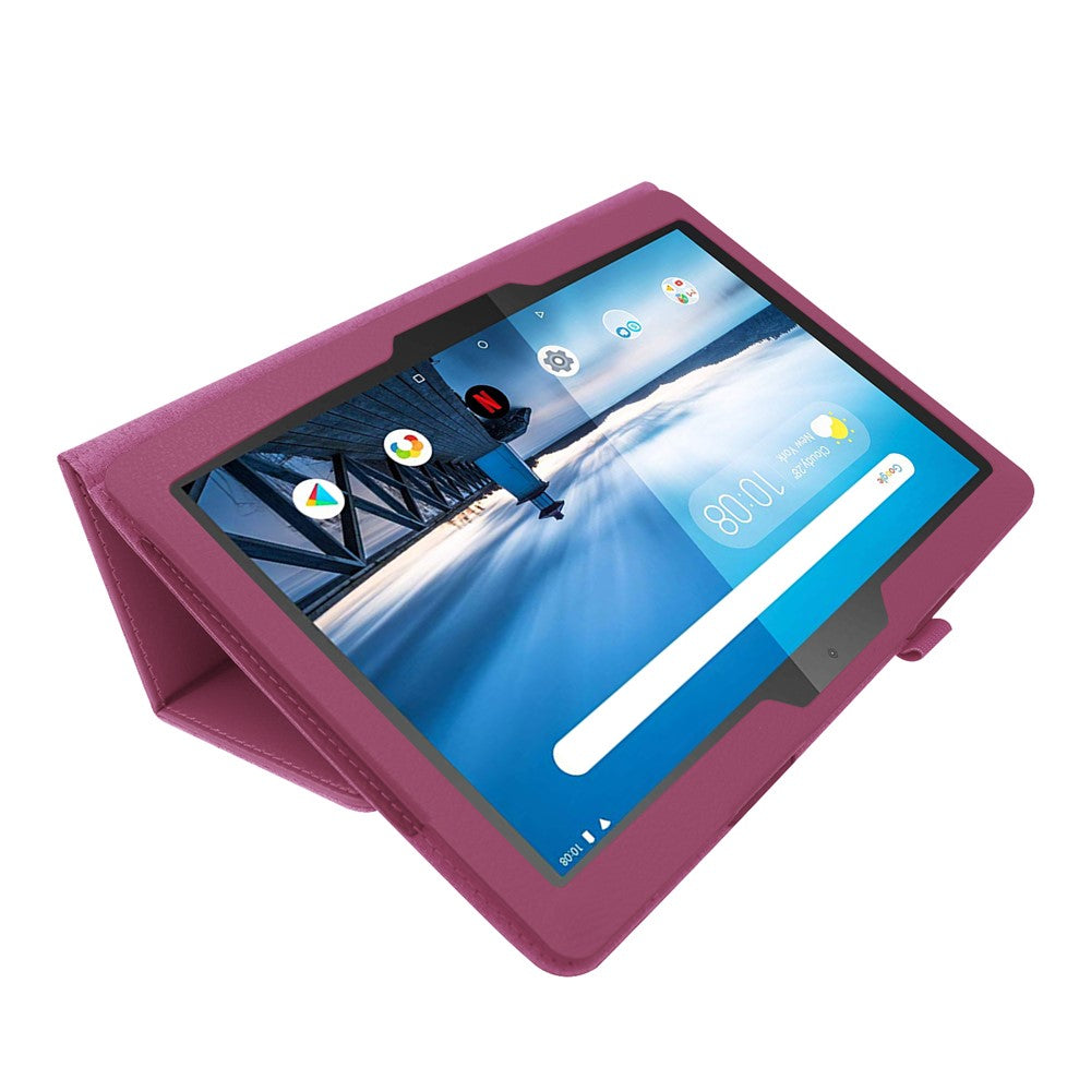 Anti-scratch Shockproof Litchi Texture Leather Stand Protective Phone Case Cover for Lenovo Tab M10 TB-X605F - Purple