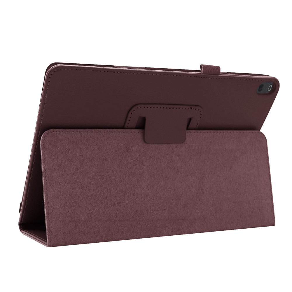 Anti-scratch Shockproof Litchi Texture Leather Stand Protective Phone Case Cover for Lenovo Tab M10 TB-X605F - Coffee