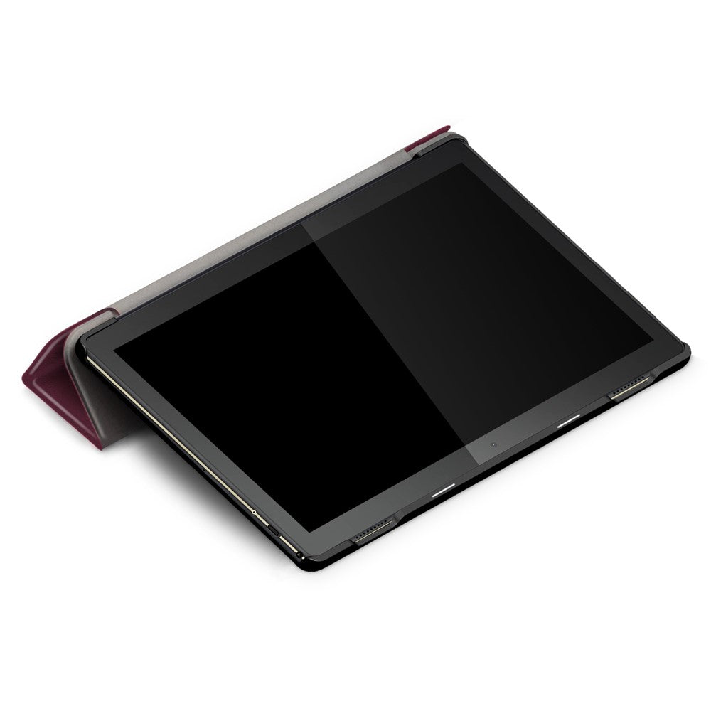 Tri-Fold Stand Leather Smart Auto Wake-Up/Sleep Case for Lenovo Tab M10 TB-X605F/TB-X505 - Wine Red