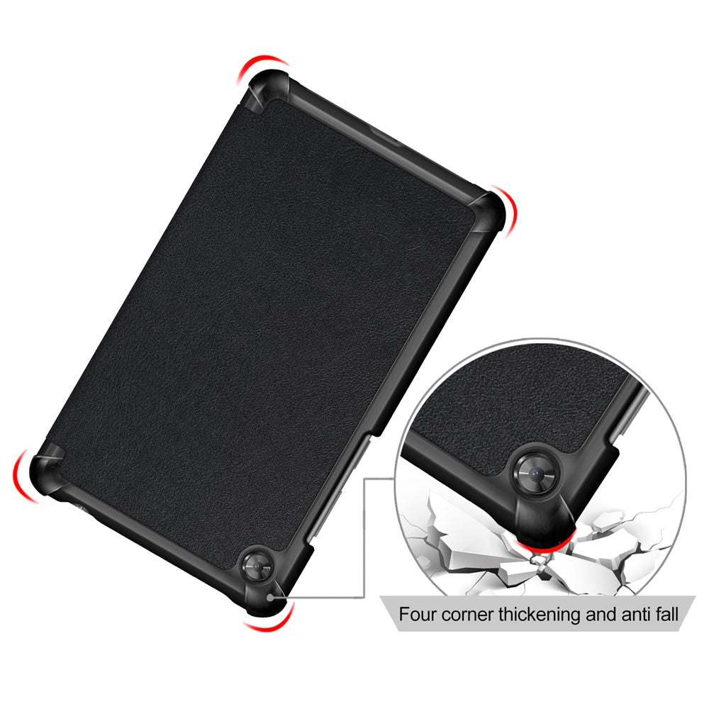 For Lenovo Tab M7 (2nd Gen) TB-7305F / (3rd Gen) PU Leather Tablet Case Tri-fold Stand Scratch Resistant Flip Cover - Black