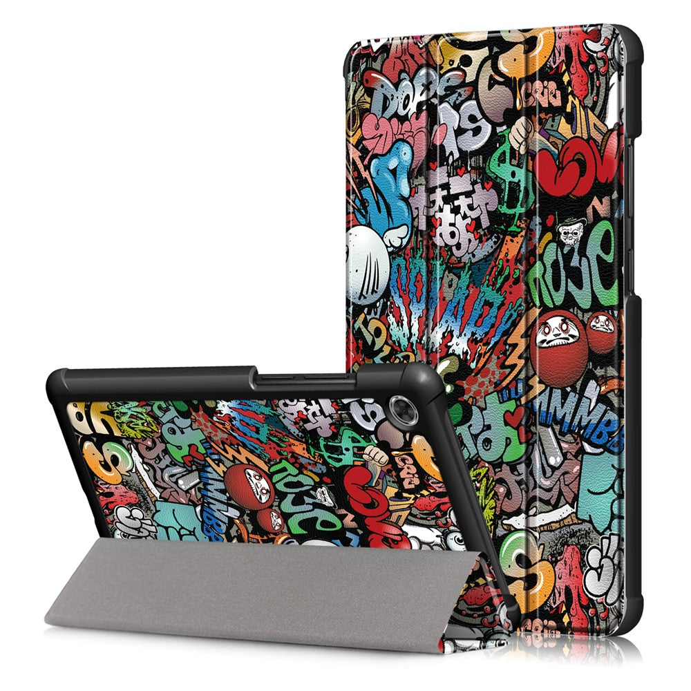 Patterned Tri-fold Stand Leather Smart Protective Tablet Case for Lenovo Tab M7 (2nd Gen) TB-7305F / (3rd Gen) - Cartoon Pattern