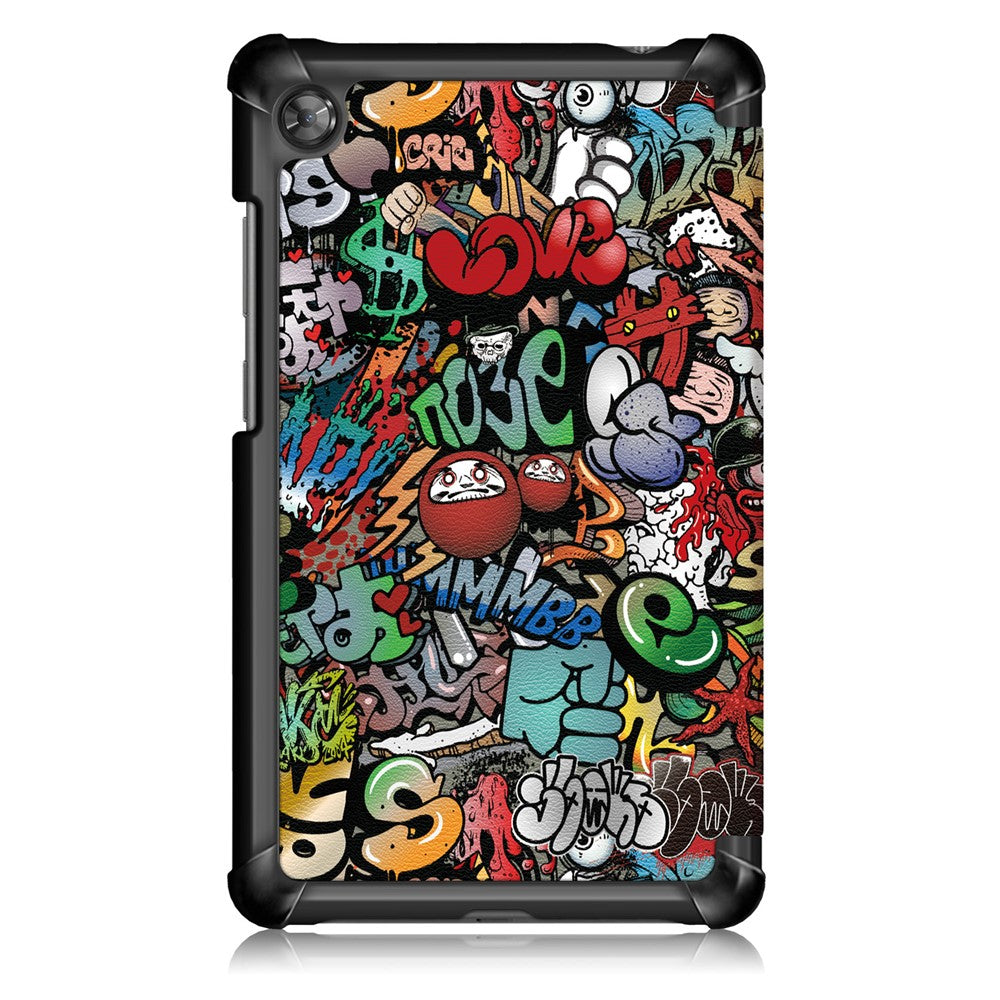 Patterned Tri-fold Stand Leather Smart Protective Tablet Case for Lenovo Tab M7 (2nd Gen) TB-7305F / (3rd Gen) - Cartoon Pattern