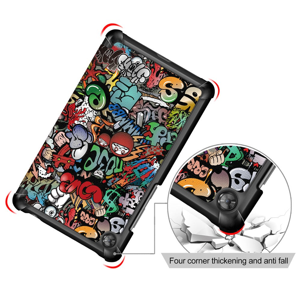 Patterned Tri-fold Stand Leather Smart Protective Tablet Case for Lenovo Tab M7 (2nd Gen) TB-7305F / (3rd Gen) - Cartoon Pattern
