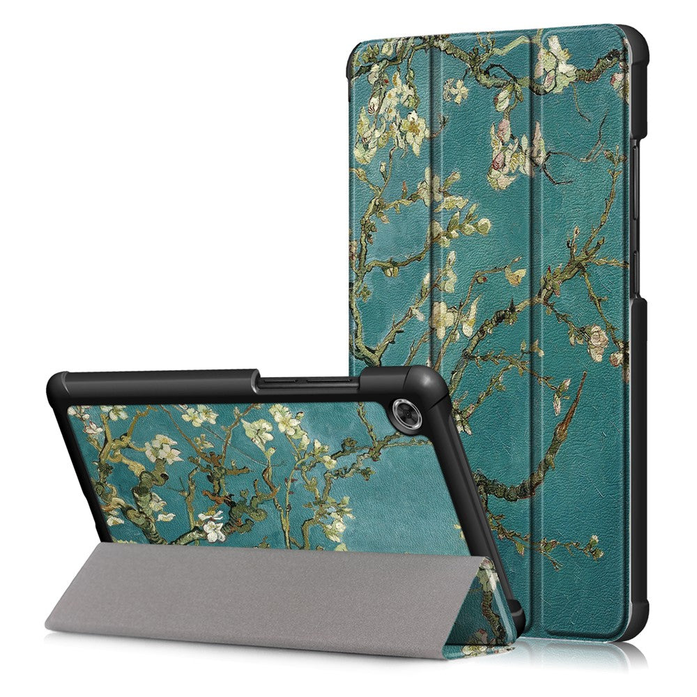 Patterned Tri-fold Stand Leather Smart Protective Tablet Case for Lenovo Tab M7 (2nd Gen) TB-7305F / (3rd Gen) - Almond Tree in Blossom