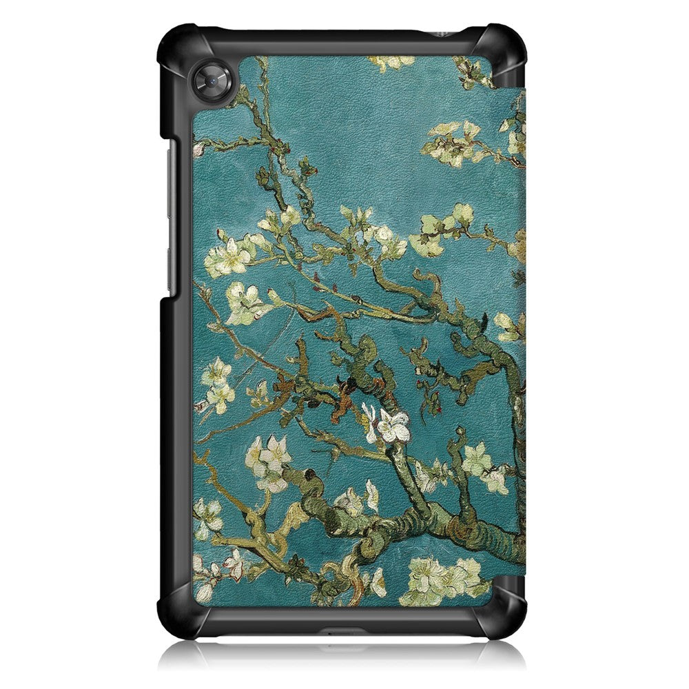 Patterned Tri-fold Stand Leather Smart Protective Tablet Case for Lenovo Tab M7 (2nd Gen) TB-7305F / (3rd Gen) - Almond Tree in Blossom