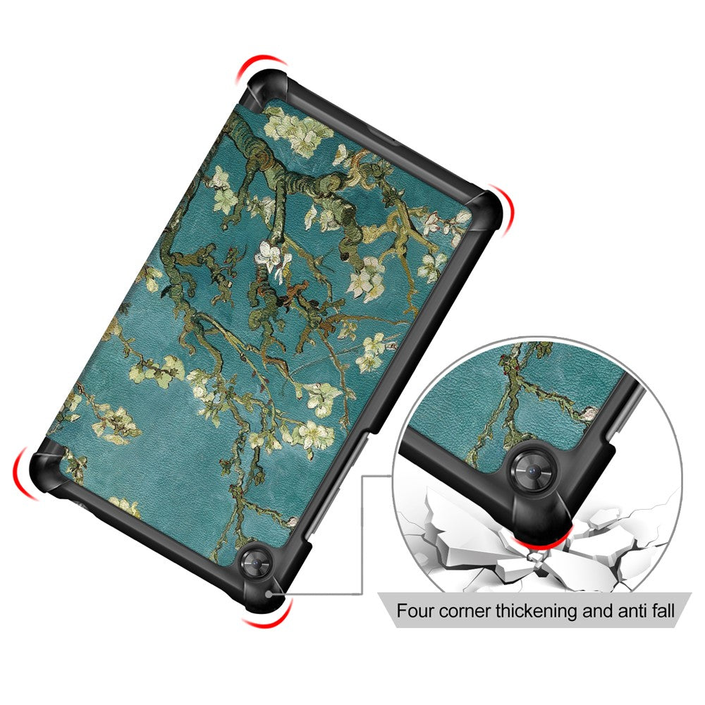 Patterned Tri-fold Stand Leather Smart Protective Tablet Case for Lenovo Tab M7 (2nd Gen) TB-7305F / (3rd Gen) - Almond Tree in Blossom