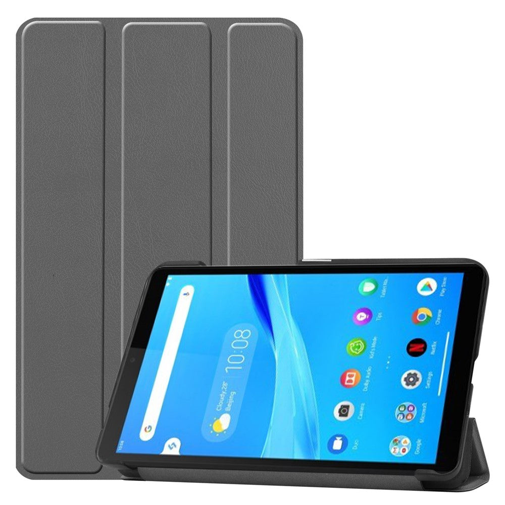 For Lenovo Tab M7 (2nd Gen) TB-7305F / (3rd Gen) Stable Tri-fold Stand Stand Tablet Cover Textured Surface PU Leather Tablet Case with Dual Viewing Angles - Grey