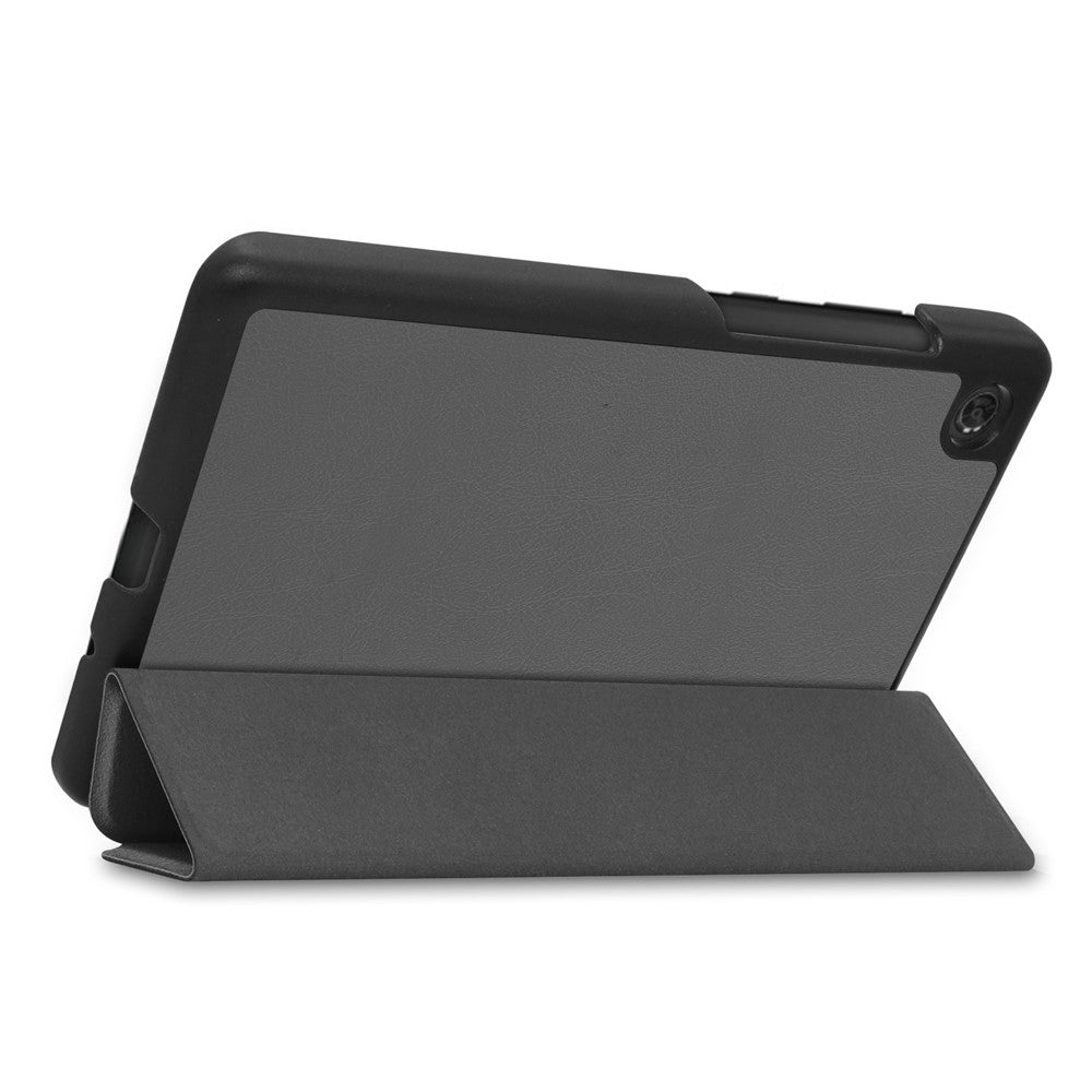 For Lenovo Tab M7 (2nd Gen) TB-7305F / (3rd Gen) Stable Tri-fold Stand Stand Tablet Cover Textured Surface PU Leather Tablet Case with Dual Viewing Angles - Grey