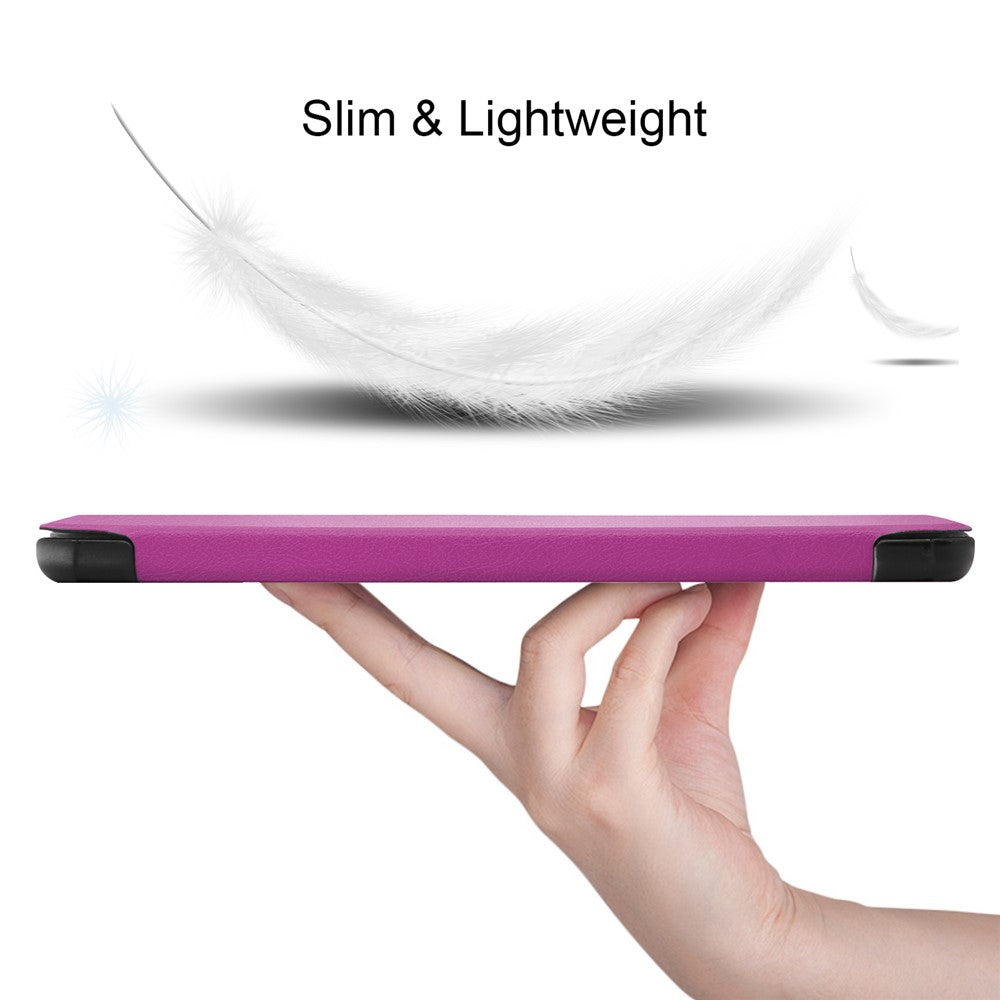 For Lenovo Tab M7 (2nd Gen) TB-7305F / (3rd Gen) Stable Tri-fold Stand Stand Tablet Cover Textured Surface PU Leather Tablet Case with Dual Viewing Angles - Purple