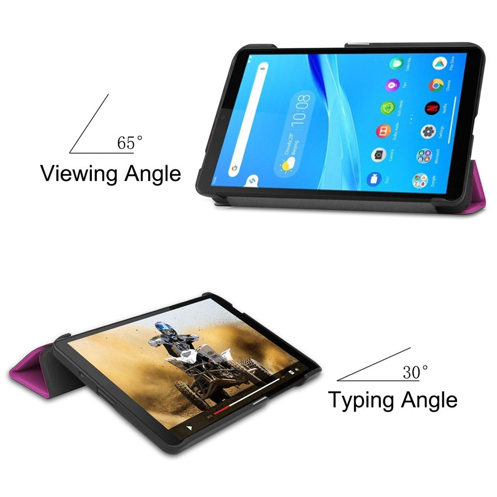For Lenovo Tab M7 (2nd Gen) TB-7305F / (3rd Gen) Stable Tri-fold Stand Stand Tablet Cover Textured Surface PU Leather Tablet Case with Dual Viewing Angles - Purple