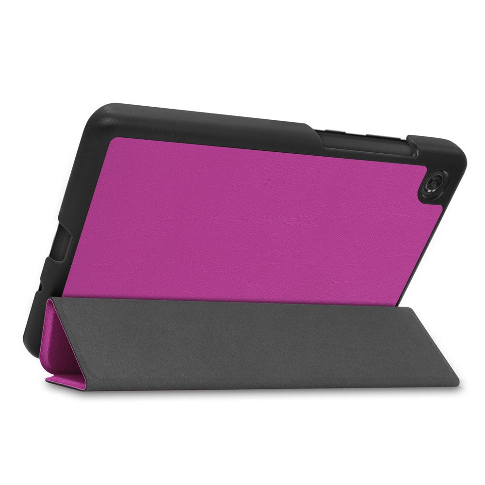 For Lenovo Tab M7 (2nd Gen) TB-7305F / (3rd Gen) Stable Tri-fold Stand Stand Tablet Cover Textured Surface PU Leather Tablet Case with Dual Viewing Angles - Purple
