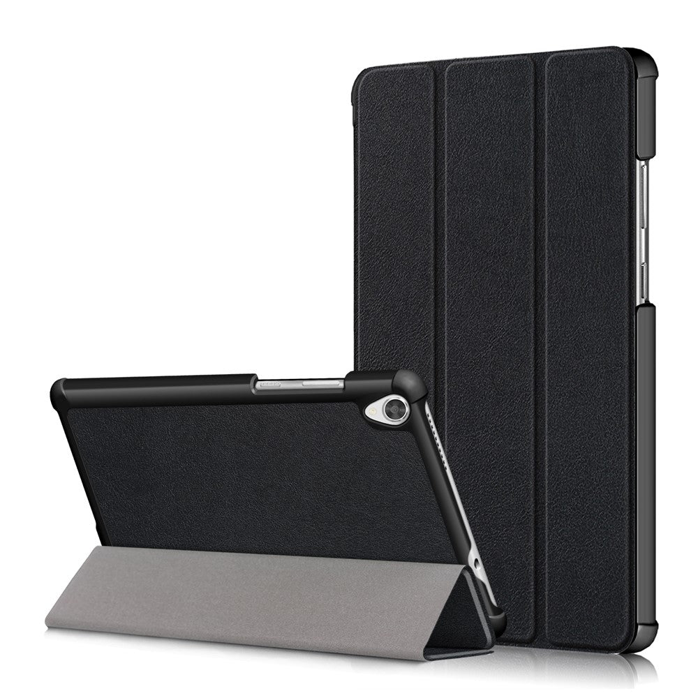 Litch Skin PU Leather Tri-fold Stand Tablet Case for Lenovo Tab M8 TB-8505 - Black