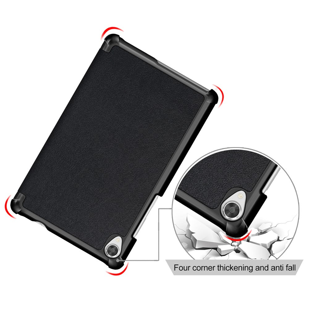 Litch Skin PU Leather Tri-fold Stand Tablet Case for Lenovo Tab M8 TB-8505 - Black