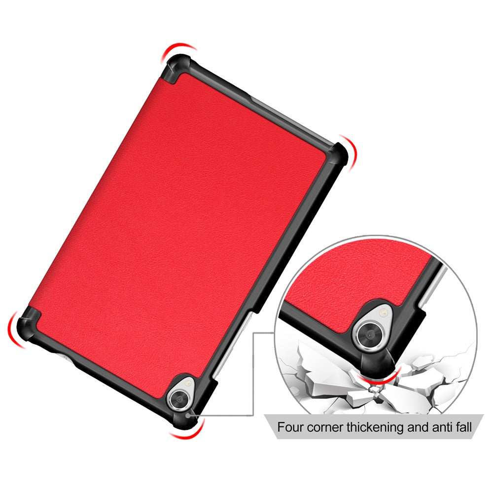 Litch Skin PU Leather Tri-fold Stand Tablet Case for Lenovo Tab M8 TB-8505 - Red