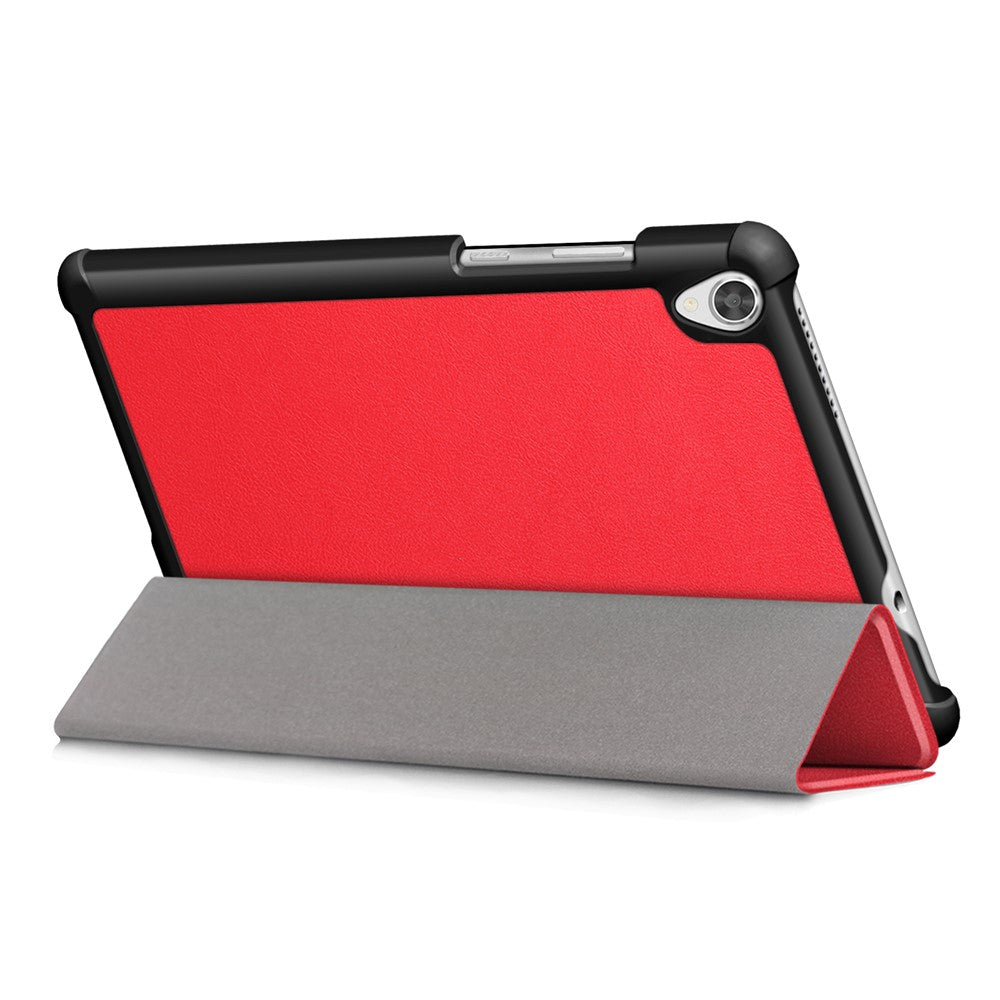 Litch Skin PU Leather Tri-fold Stand Tablet Case for Lenovo Tab M8 TB-8505 - Red