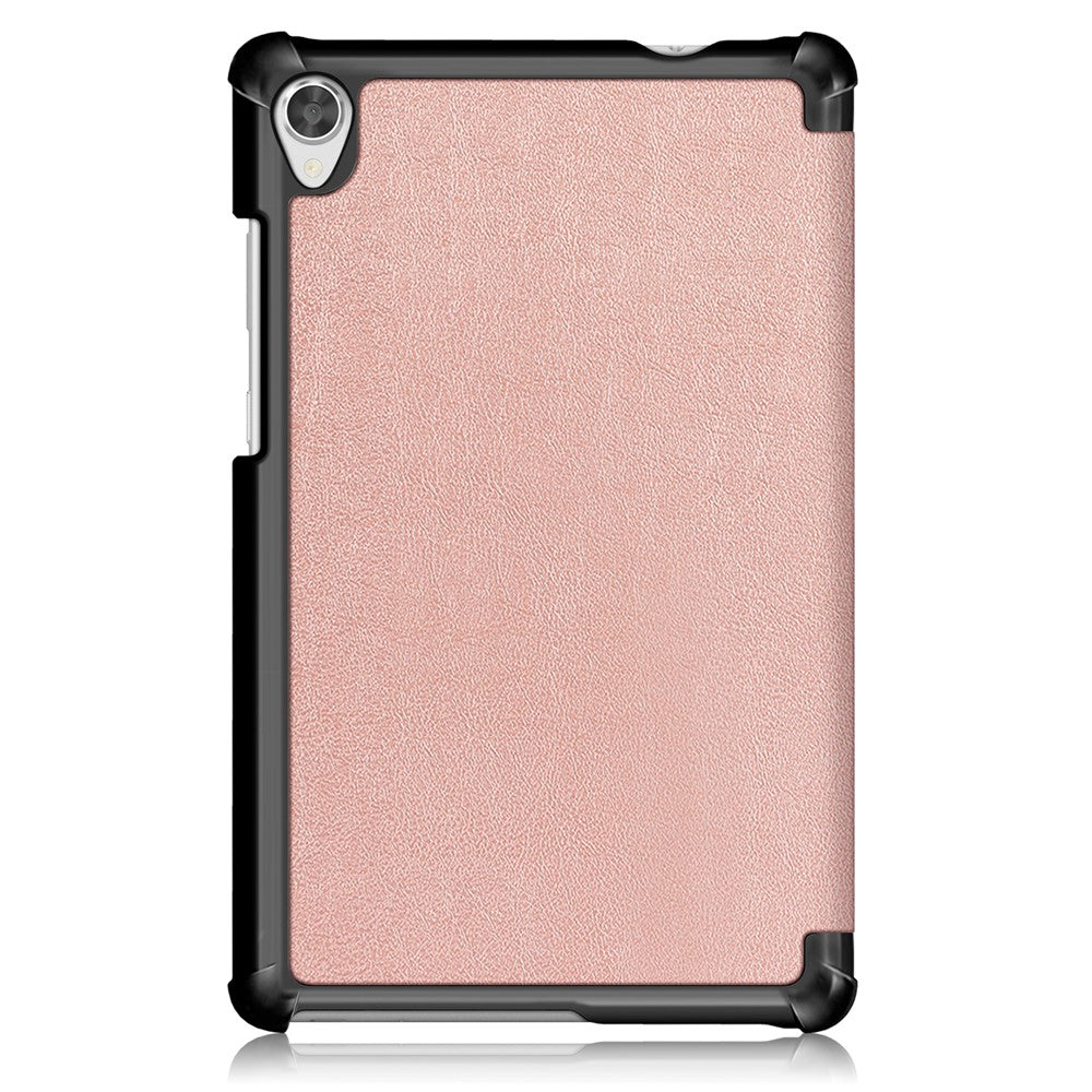 Litch Skin PU Leather Tri-fold Stand Tablet Case for Lenovo Tab M8 TB-8505 - Rose Gold