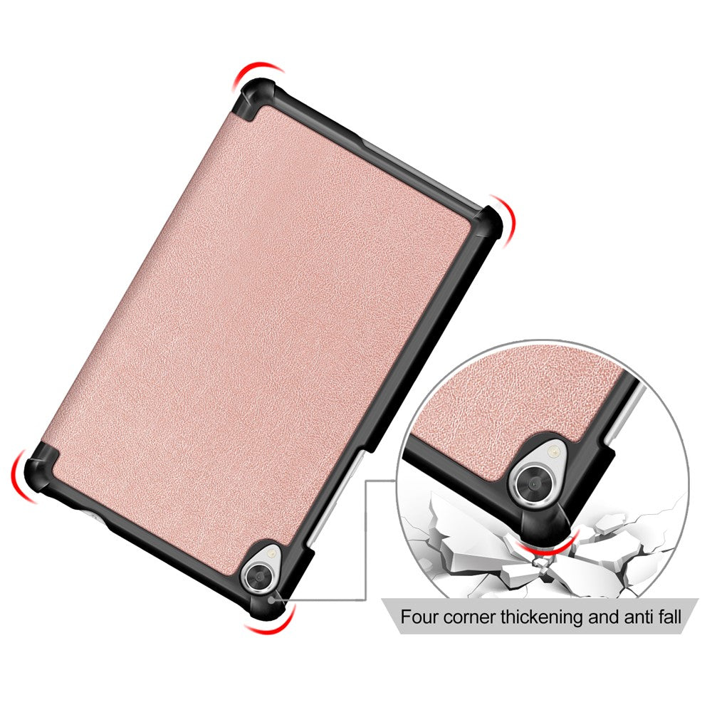 Litch Skin PU Leather Tri-fold Stand Tablet Case for Lenovo Tab M8 TB-8505 - Rose Gold