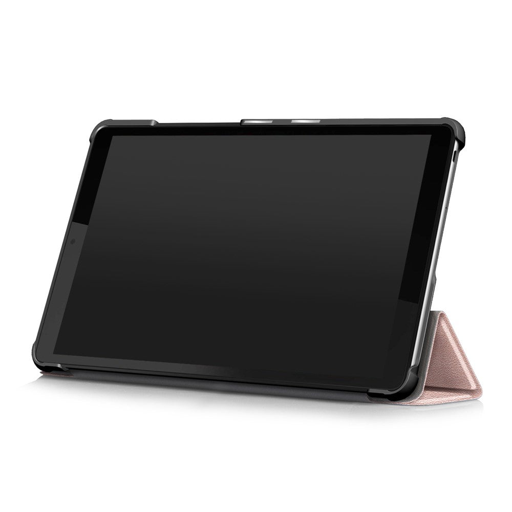 Litch Skin PU Leather Tri-fold Stand Tablet Case for Lenovo Tab M8 TB-8505 - Rose Gold