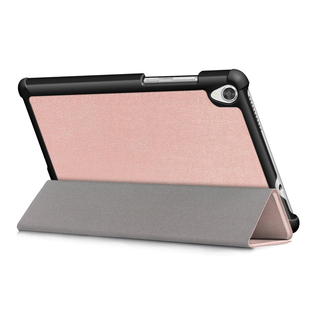Litch Skin PU Leather Tri-fold Stand Tablet Case for Lenovo Tab M8 TB-8505 - Rose Gold